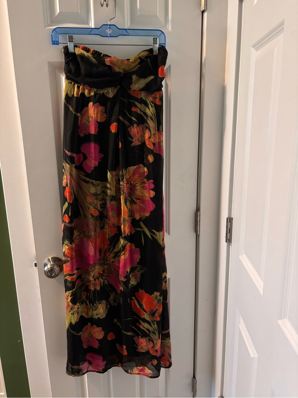 Black Floral Maxi Dresd with Pink & Orange Blooms
